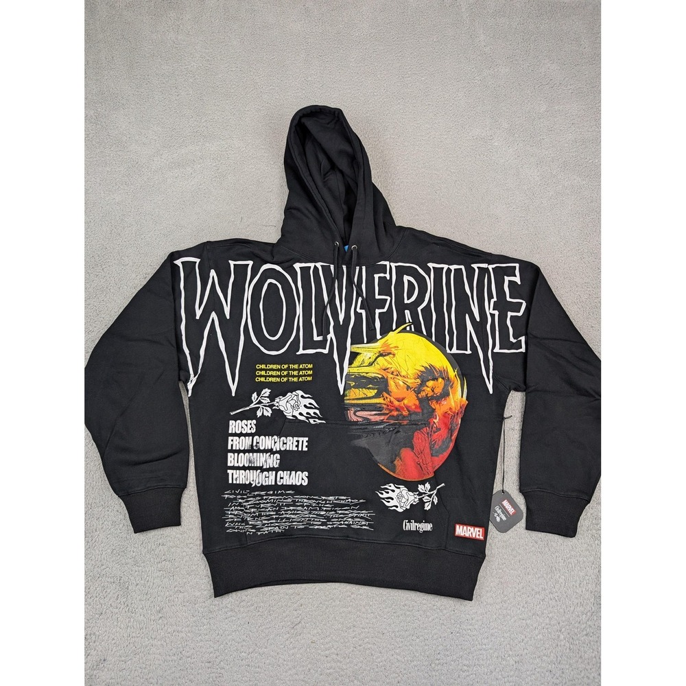 Marvel Civil Regime Wolverine Hoodie Mens Medium Black Roses From Concrete New